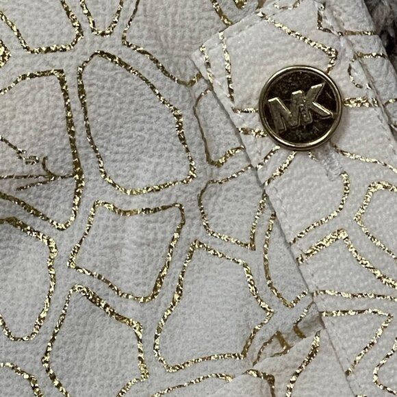 Michael Kors Womens Metallic Print Top With Ruched Hem & Button Detail, New - Picture 13 of 14